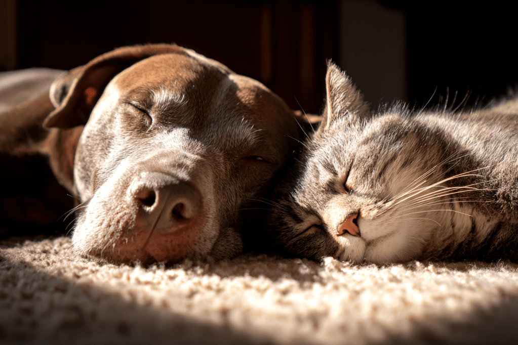 cat and dog sleeping together